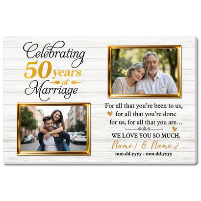 Personalized 50th Anniversary Canvas - Custom Wall Art to Celebrate 50 Years of Marriage - 12x9