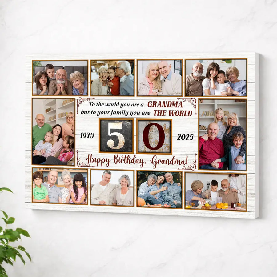 Personalized 50th Birthday Canvas Custom Photo Print Happy 50 Years Wall Art Gift for Grandma - No Frame / 12x9