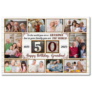Personalized 50th Birthday Canvas Custom Photo Print Happy 50 Years Wall Art Gift for Grandma