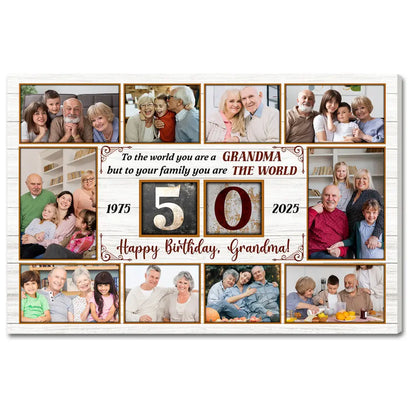 Personalized 50th Birthday Canvas Custom Photo Print Happy 50 Years Wall Art Gift for Grandma
