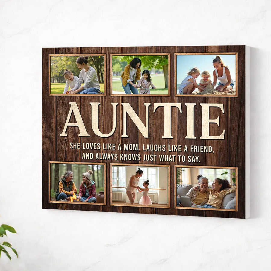 Personalized Auntie Canvas Prints - Gift for - She Loves Like A Mom Custom Photo - No Frame / 14x11