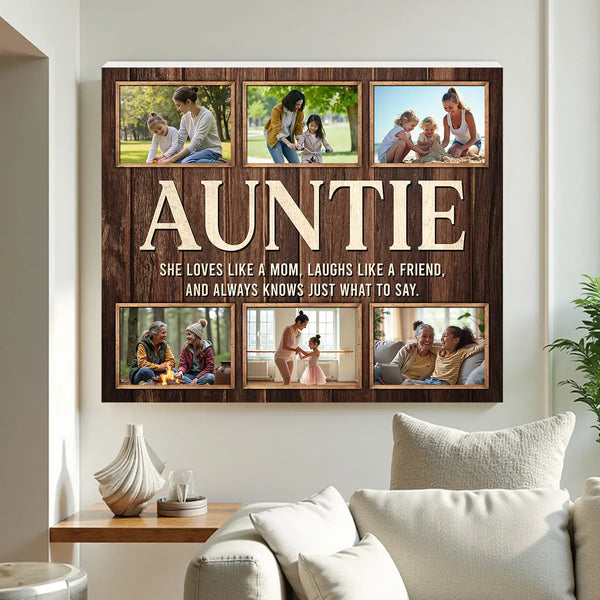 Personalized Auntie Canvas Prints - Gift for - She Loves Like A Mom Custom Photo