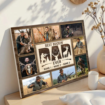 Personalized Best Buckin Dad Ever Canvas Custom Photo Wall Art Father’s Day Gift for Hunting