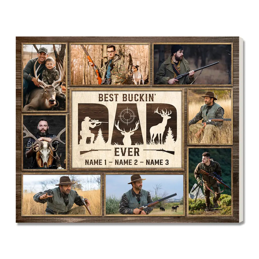 Personalized Best Buckin Dad Ever Canvas Custom Photo Wall Art Father’s Day Gift for Hunting - 14x11