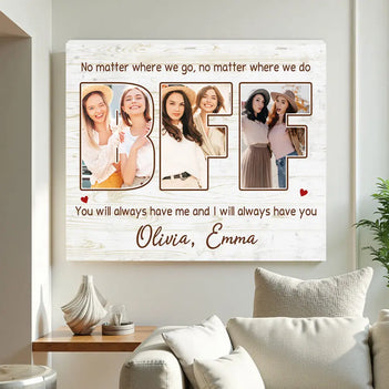 Personalized BFF Canvas Custom Photo Best Friend Wall Art Cute Gift for Besties on Birthday