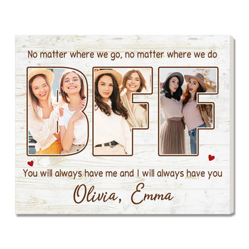 Personalized BFF Canvas Custom Photo Best Friend Wall Art Cute Gift for Besties on Birthday - 14x11