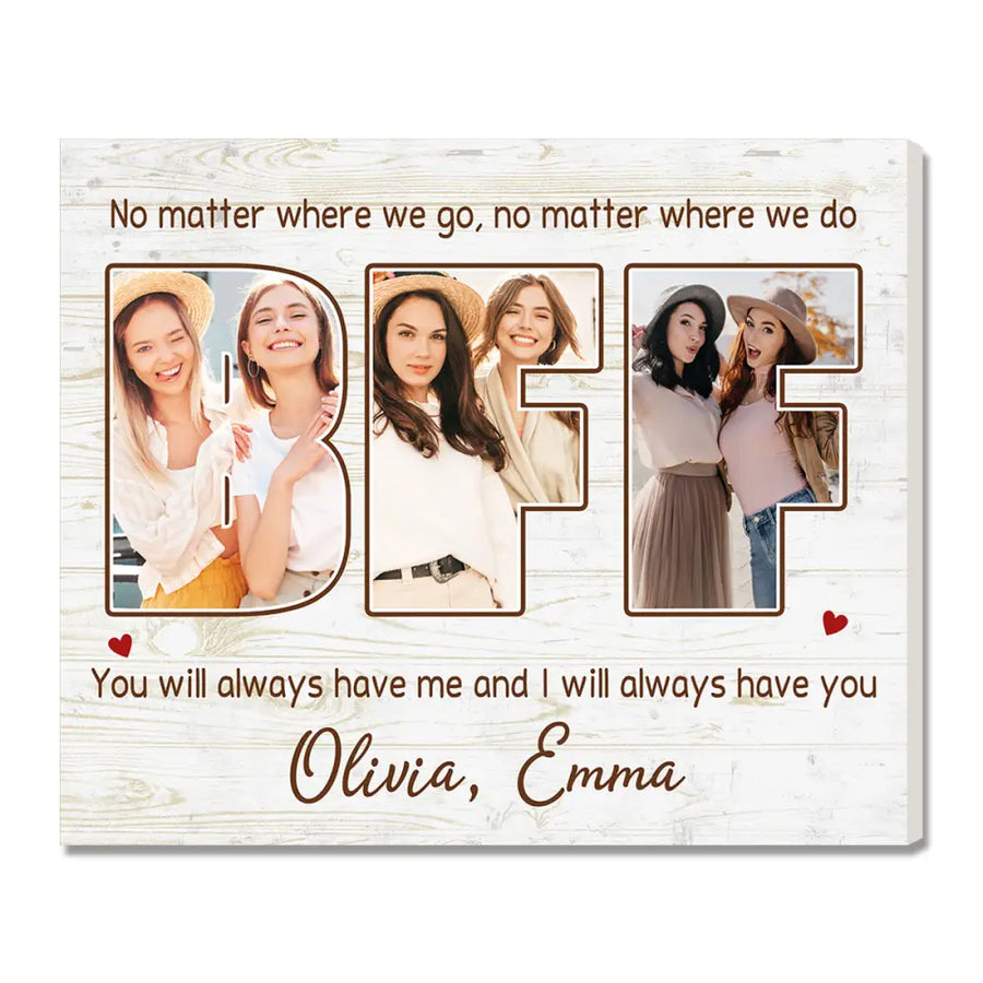 Personalized BFF Canvas Custom Photo Best Friend Wall Art Cute Gift for Besties on Birthday - 14x11