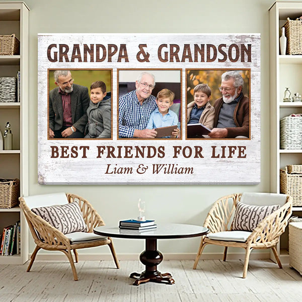 Personalized Canvas Print Wall Art - Grandpa And Grandson Best Friends For Life