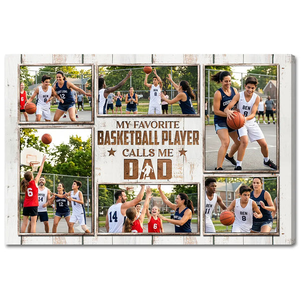 Personalized Canvas Print Wall Art - My Favorite Basketball Player Calls Me Dad