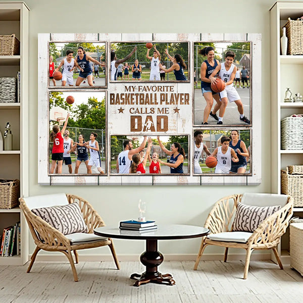 Personalized Canvas Print Wall Art - My Favorite Basketball Player Calls Me Dad