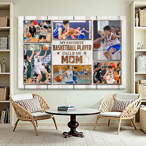 Personalized Canvas Print Wall Art - My Favorite Basketball Player Calls Me Mom
