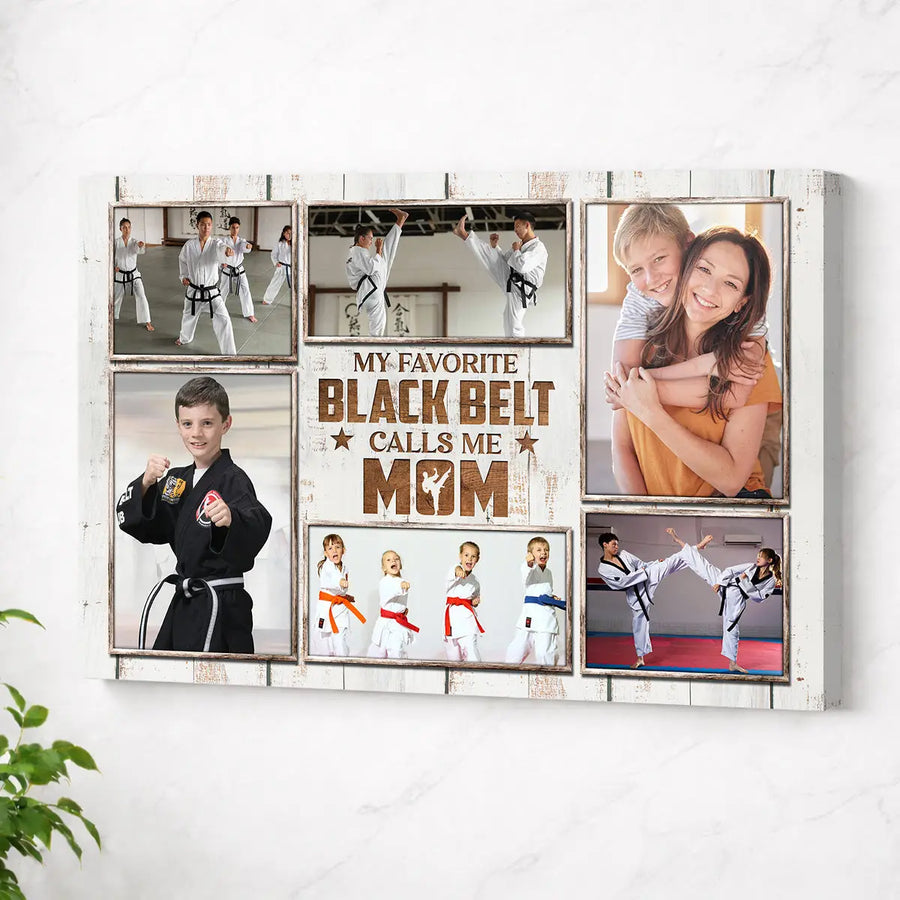 Personalized Canvas Print Wall Art - My Favorite Black Belt Karate Calls Me Mom - No Frame / 12x9