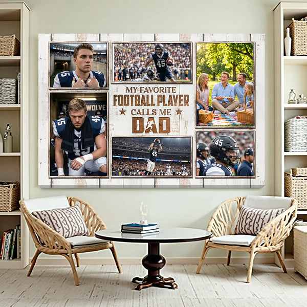 Personalized Canvas Print Wall Art - My Favorite Football Player Calls Me Dad