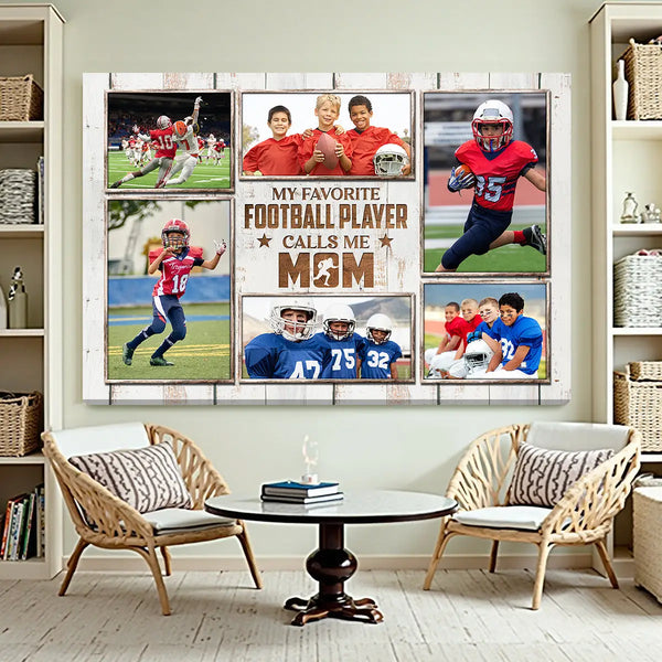 Personalized Canvas Print Wall Art - My Favorite Football Player Calls Me Mom