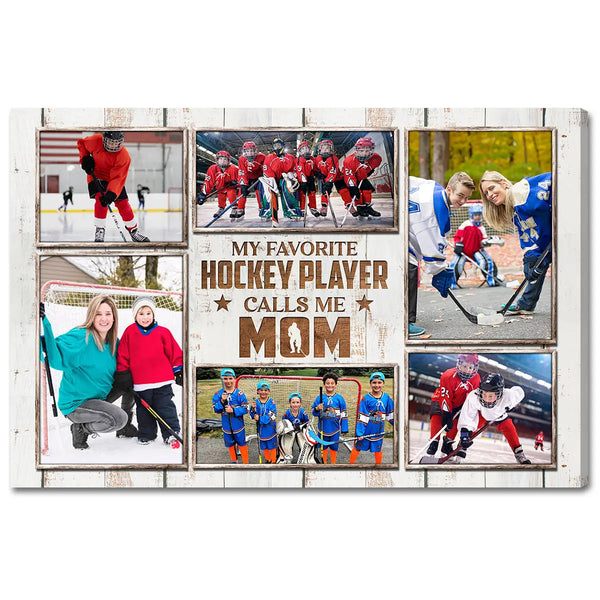 Personalized Canvas Print Wall Art - My Favorite Hockey Player Calls Me Mom