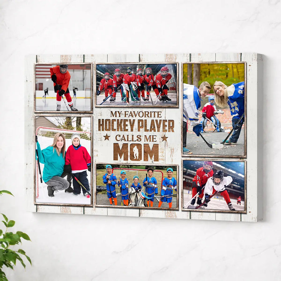 Personalized Canvas Print Wall Art - My Favorite Hockey Player Calls Me Mom - No Frame / 12x9