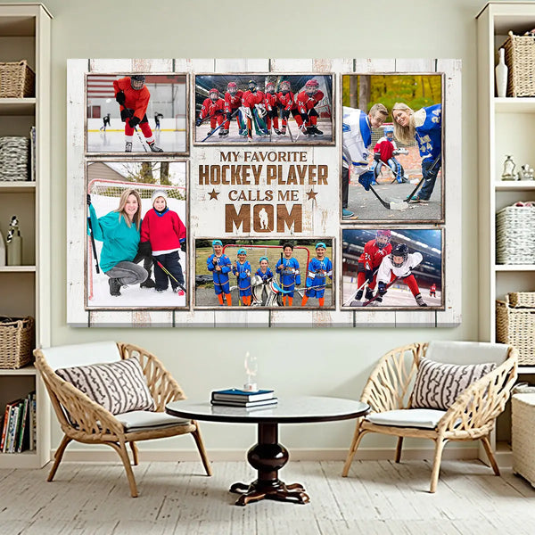 Personalized Canvas Print Wall Art - My Favorite Hockey Player Calls Me Mom