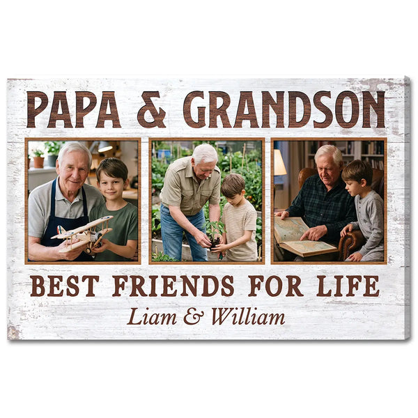 Personalized Canvas Print Wall Art - Papa And Grandson Best Friends For Life