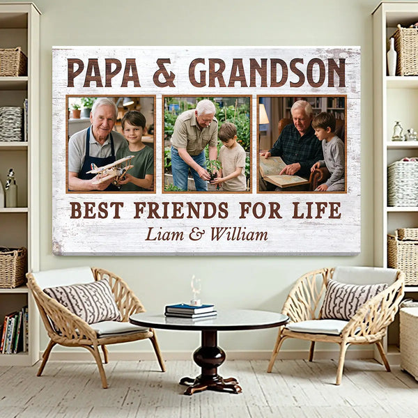 Personalized Canvas Print Wall Art - Papa And Grandson Best Friends For Life