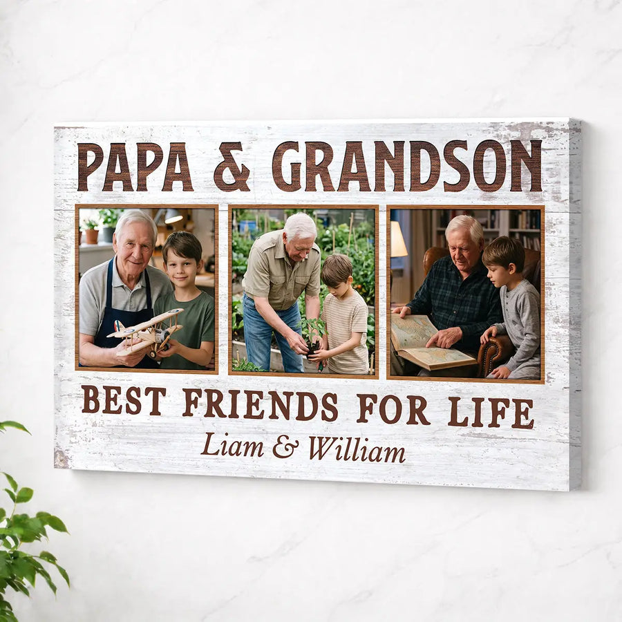 Personalized Canvas Print Wall Art - Papa And Grandson Best Friends For Life - No Frame / 12x9