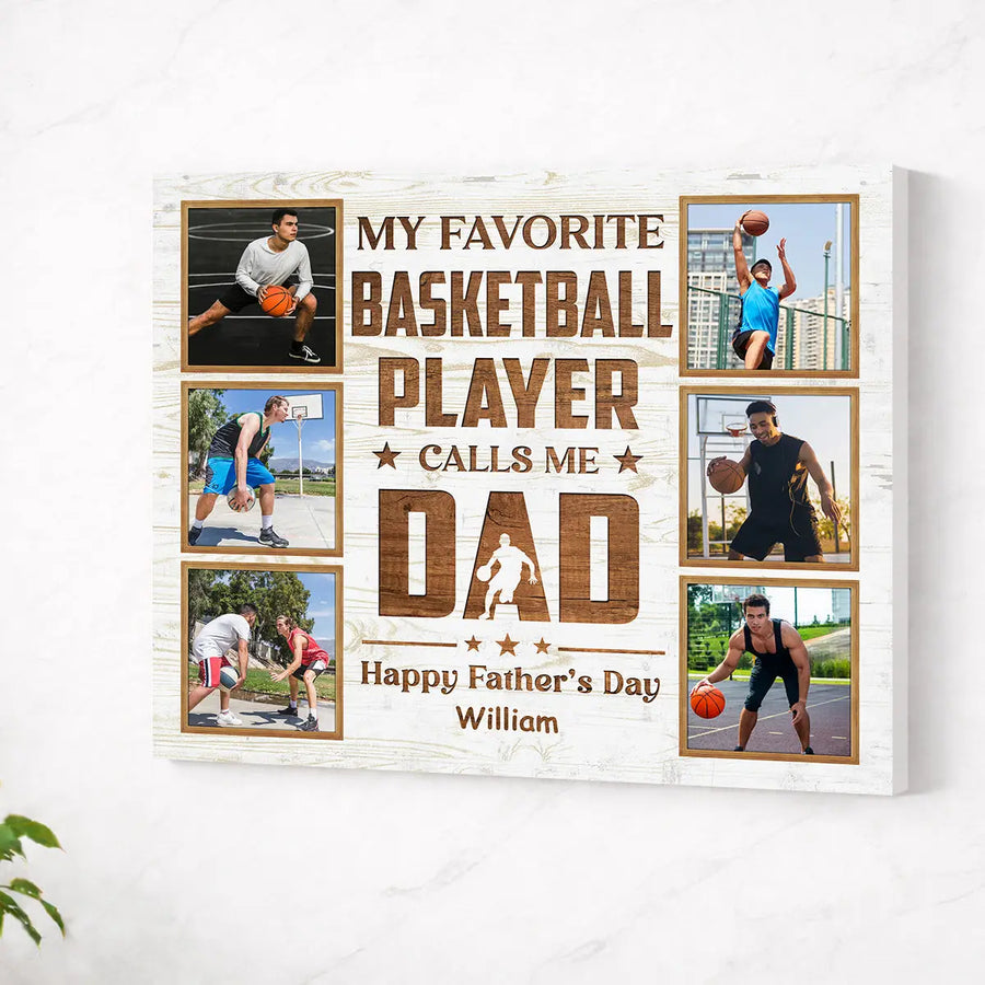 Personalized Canvas Prints - Custom Photo - My Favorite Basketball Player Calls Me Dad - No Frame / 14x11