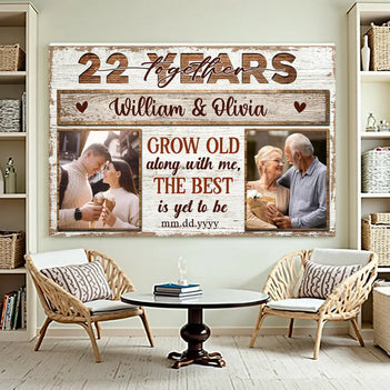 Personalized Celebrating 22 Years Together Canvas Grow Old Along With Me Custom Photo Wall Art 22nd Anniversary Gift