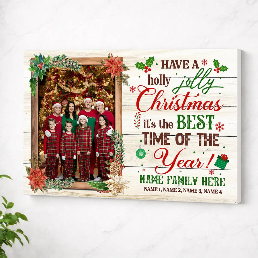 Personalized Christmas Canvas Prints - Wall Art Decor - Having A Holly Jolly - No Frame / 12x9