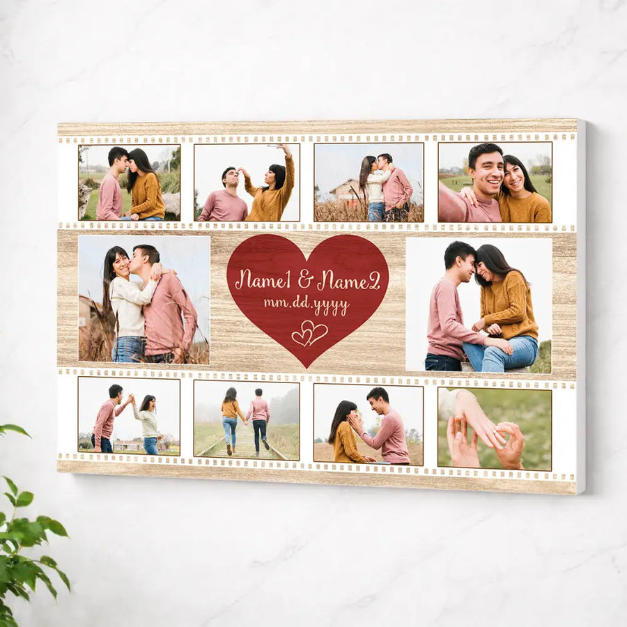 Personalized Couple Canvas - Custom Photo & Names Romantic Anniversary Gift - No Frame / 12x9