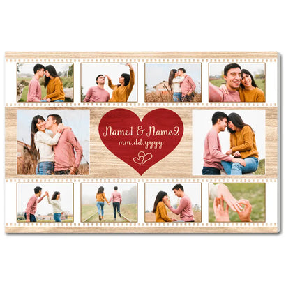 Personalized Couple Canvas - Custom Photo & Names Romantic Anniversary Gift - 12x9