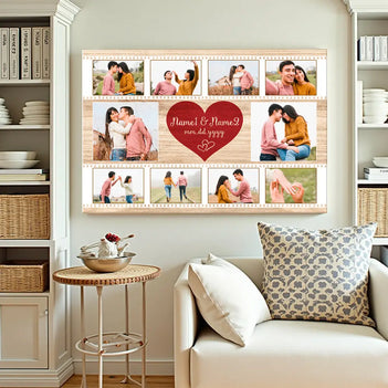 Personalized Couple Canvas - Custom Photo & Names Romantic Anniversary Gift - 12x9