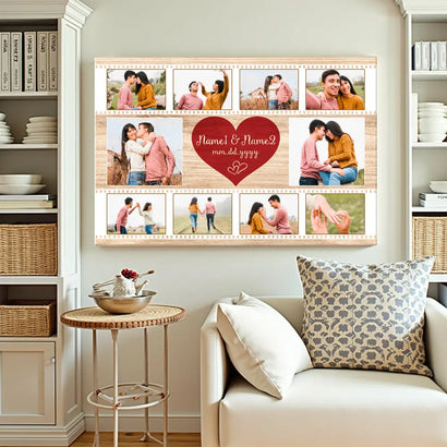 Personalized Couple Canvas - Custom Photo & Names Romantic Anniversary Gift - 12x9
