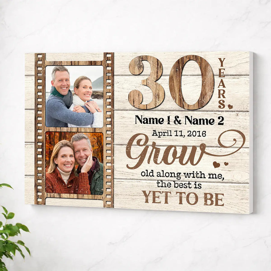 Personalized Couple Canvas Prints - 30th Anniversary Wedding Gift - Custom Photo 30 Years Grow Old Along