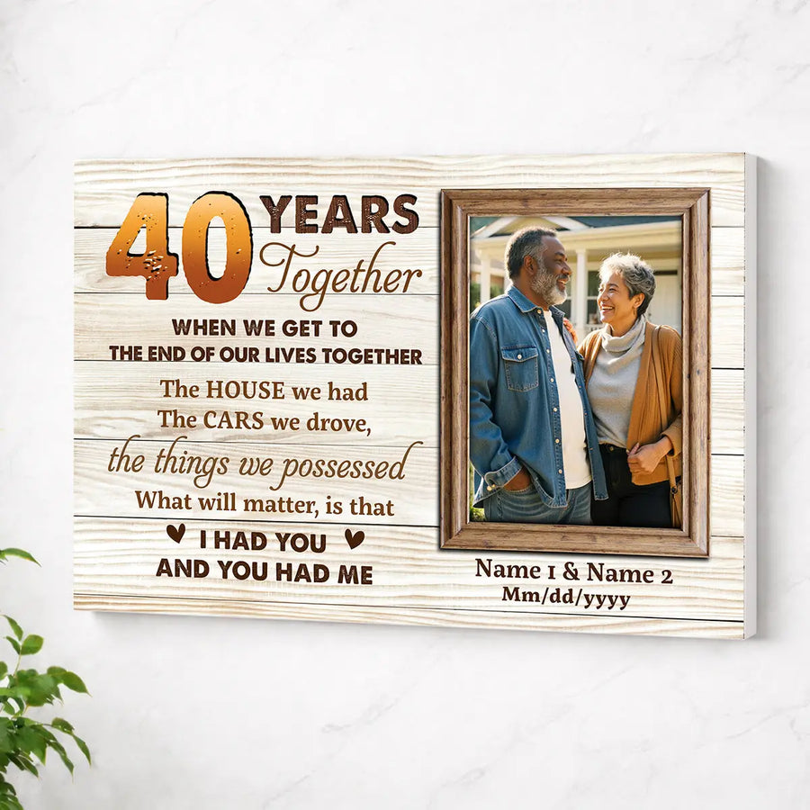 Personalized Couple Canvas Prints - 40th Anniversary Gift - Custom Photo 40 Years Together - No Frame / 12x9