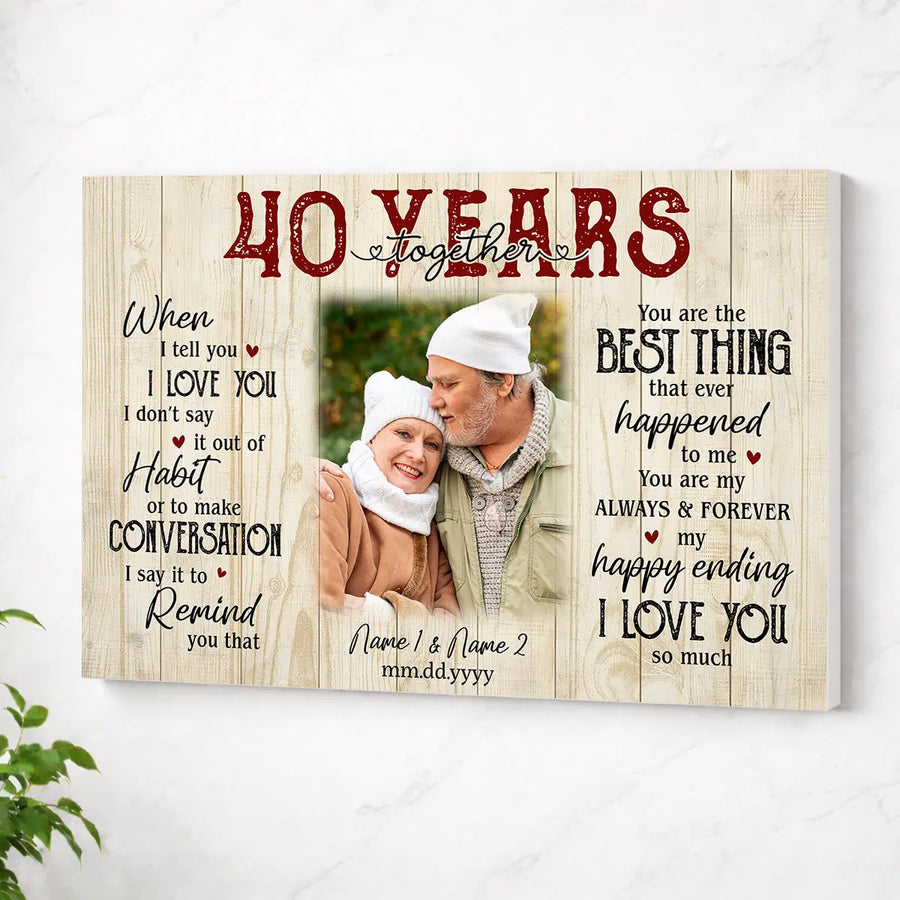 Personalized Couple Canvas Prints - 40th Wedding Anniversary Gift - Custom Photo 40 Years Together - No Frame / 12x9