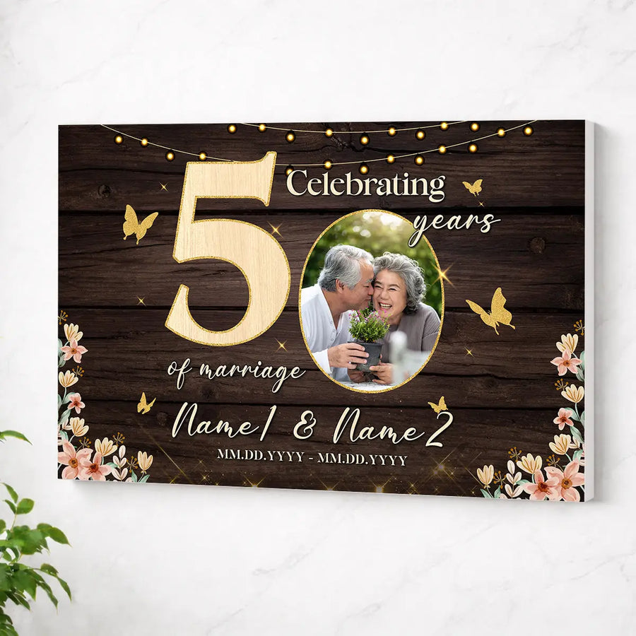 Personalized Couple Canvas Prints - 50th Anniversary Gift - Celebrating 50 Years Of Marriage - No Frame / 12x9