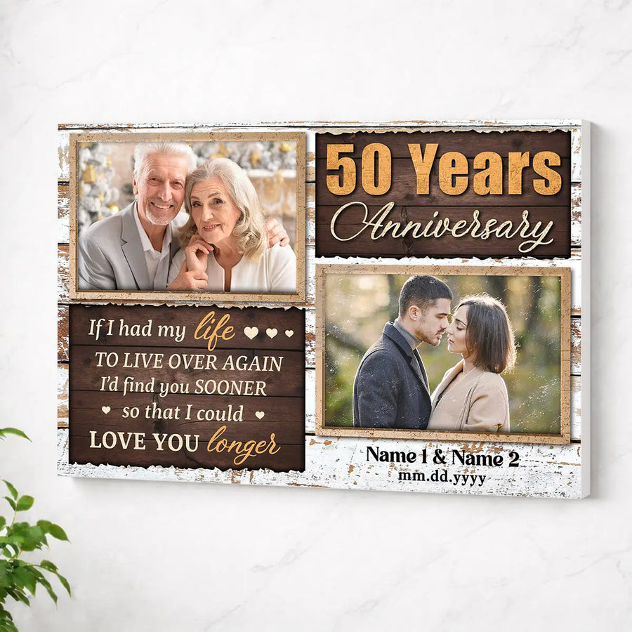 Personalized Couple Canvas Prints - 50th Anniversary Gift - Custom Photo 50 Years Together - No Frame / 12x9