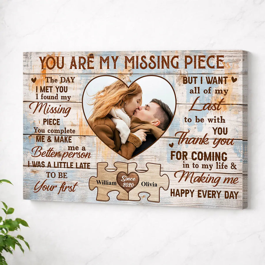 Personalized Couple Canvas Prints - Wedding Anniversary Gift - You Are My Missing Piece - No Frame / 12x9