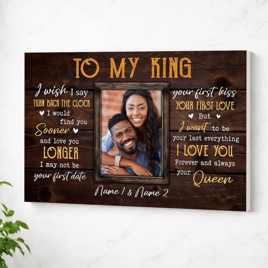 Personalized Couple Canvas Prints - Wedding Anniversary Gift - To My King Custom Photo - No Frame / 12x9
