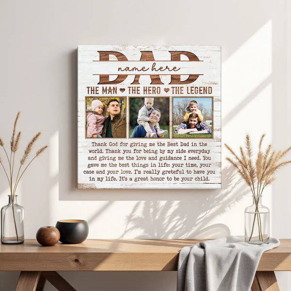 Personalized Dad Canvas Prints - Gift for - Custom Photo The Man Myth Hero - 12x12