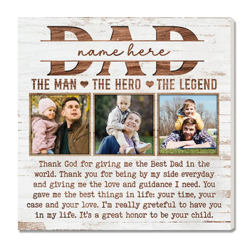 Personalized Dad the Man Hero Legend Canvas Custom Photo Gift for on Birthday or Father’s Day - 12x12