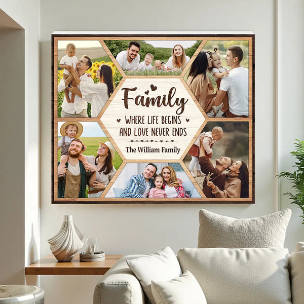 Personalized Family Canvas Prints - Custom Photo Collage Wall Art - Where Life Is Begins
