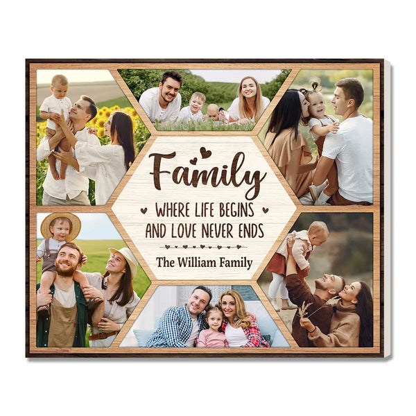 Personalized Family Canvas Prints - Custom Photo Collage Wall Art - Where Life Is Begins