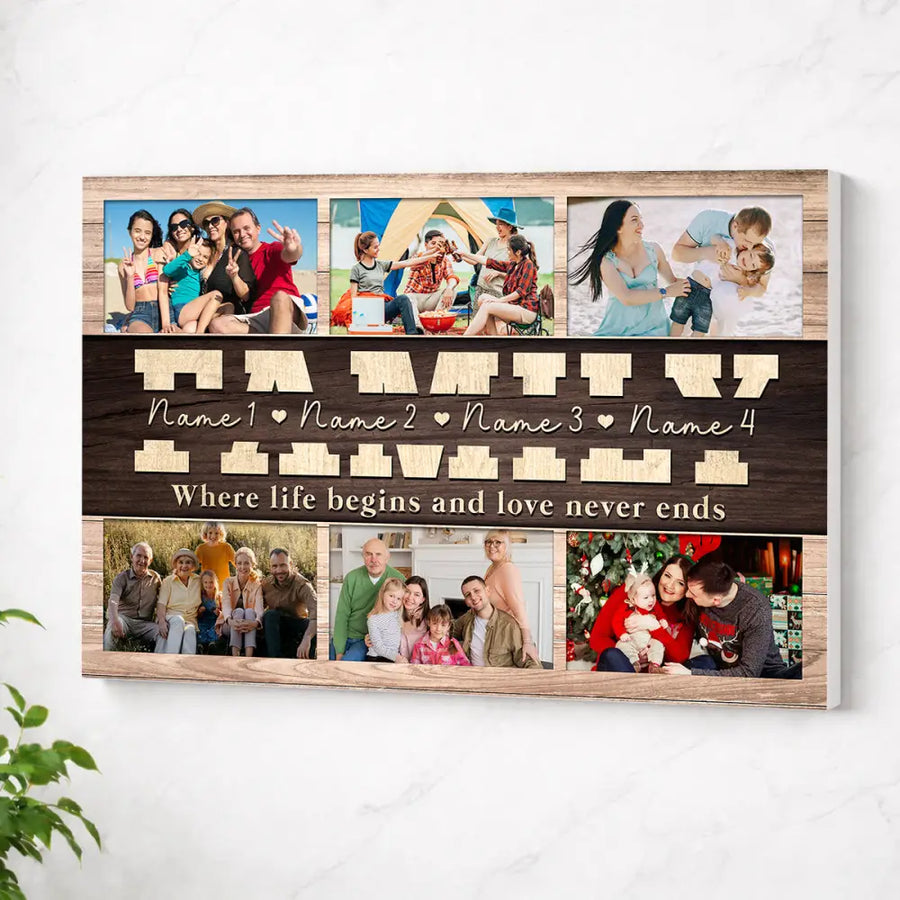 Personalized Family Canvas Wall Art - Custom Photo Print Where Life Begins and Love Never Ends Home Décor - No Frame