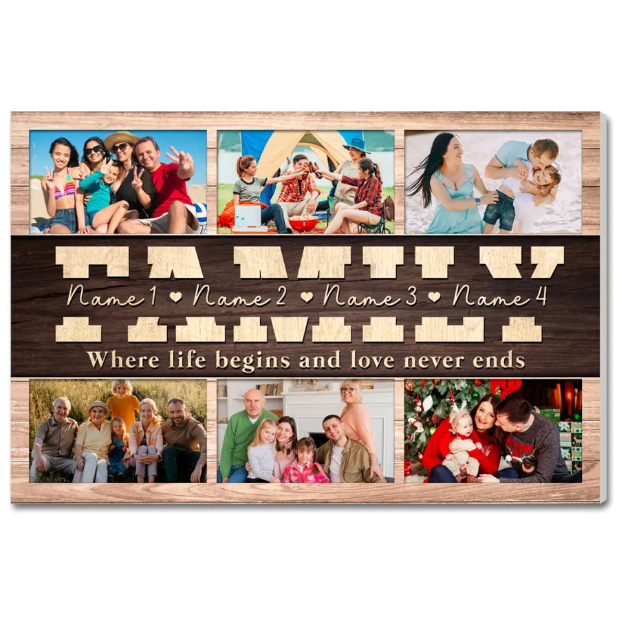 Personalized Family Quote Canvas Wall Art - Custom Photo Print Where Life Begins and Love Never Ends Home Décor - 12x9