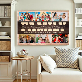 Personalized Family Quote Canvas Wall Art - Custom Photo Print Where Life Begins and Love Never Ends Home Décor - 12x9