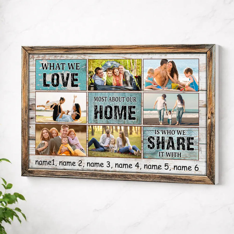 Personalized Family What We Love Canvas Wall Art Custom Photo Collage Gift For Home Decor - No Frame / 12x9