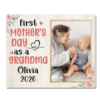 Personalized First Mother’s Day As Grandma Canvas Wall Art Mommy’s Present From Family Keepsake Artwork With Custom