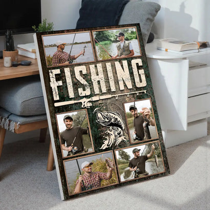 Personalized Fishing Canvas Custom Photo Wall Art for Dad or Grandpa Gift Fisherman on Birthday Fathers Day - 9x12