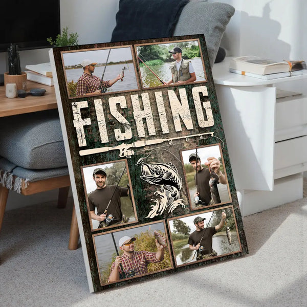 Personalized Fishing Canvas Custom Photo Wall Art for Dad or Grandpa Gift Fisherman on Birthday Fathers Day - 9x12