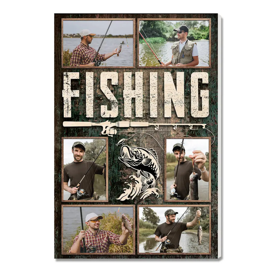Personalized Fishing Canvas Custom Photo Wall Art for Dad or Grandpa Gift Fisherman on Birthday Fathers Day - 9x12